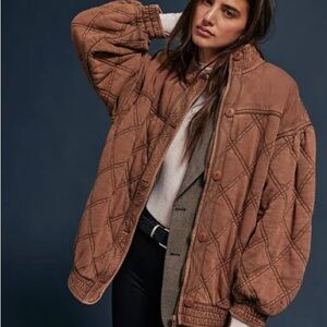 Free people Juno Quilted Brown cotton jacket. Medium - oversized. EUC